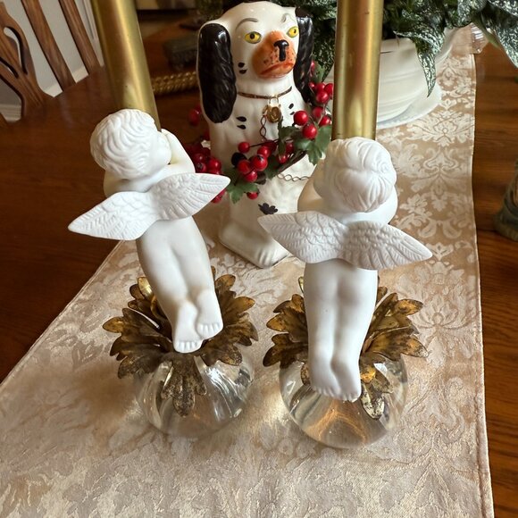 Vintage porcelain Bisque angel Taper Candle Huggers, Set of Four 4 - Picture 8 of 16